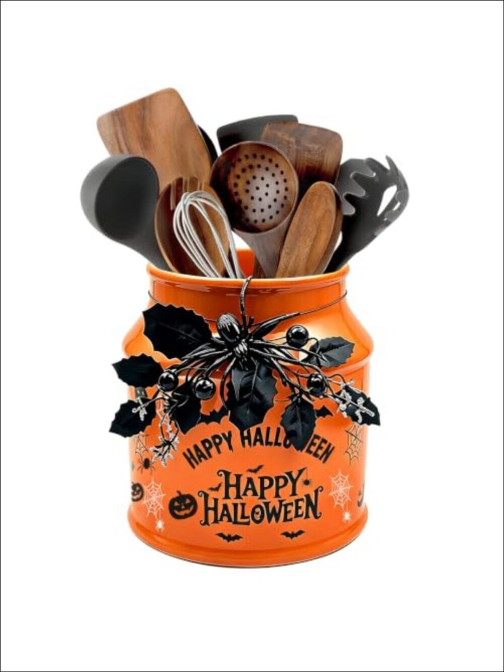 Ceramic Halloween Utensil Holder Kitchen Decor Countertop Storage Crock
